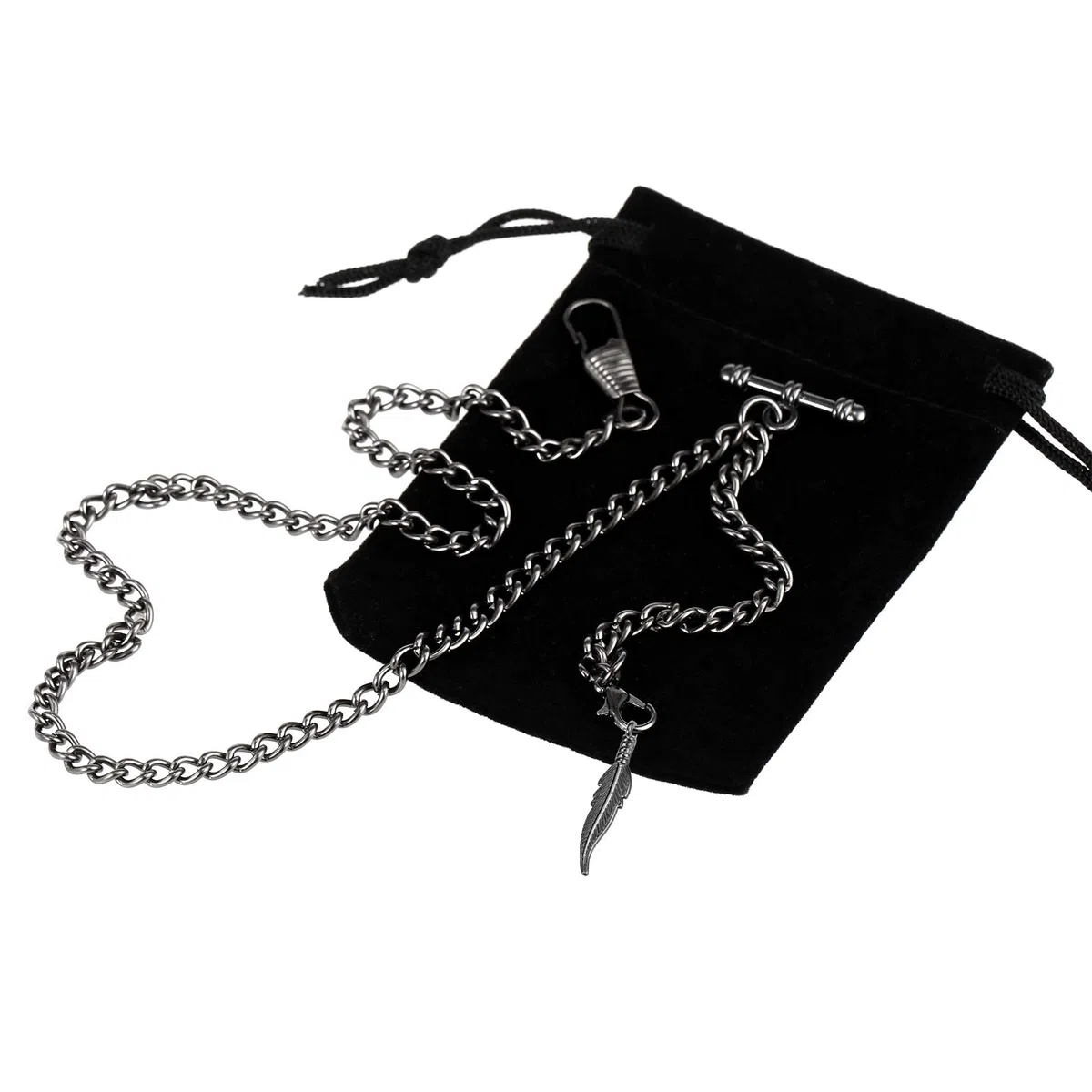 TREEWETO Taschenuhrkette mit T Bar Endstück Albert T-Bar Taschenuhr Kette mit Antiker Blatt-Anhänger und 2 Haken für Weste Knopfloch