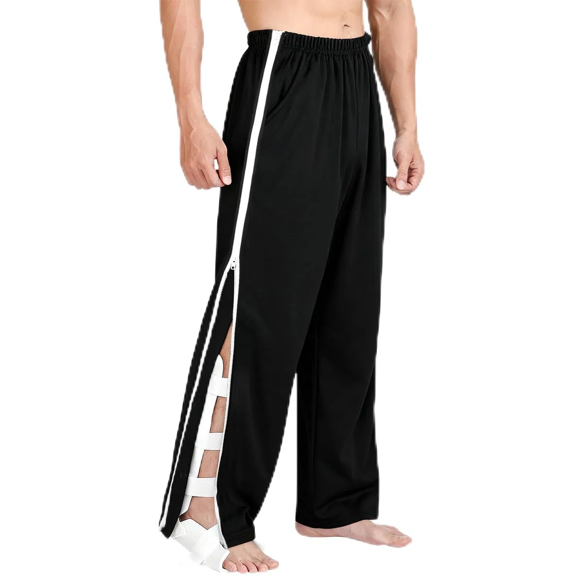 Reha Hose Herren Trainingshose mit Seitlich Verstellbar Elastisches Band Sweathose Joggers Unisex Jogginghose Damen Lässig Sportswear mit Tasche Freizeithose für Senioren Pflegebedürftige