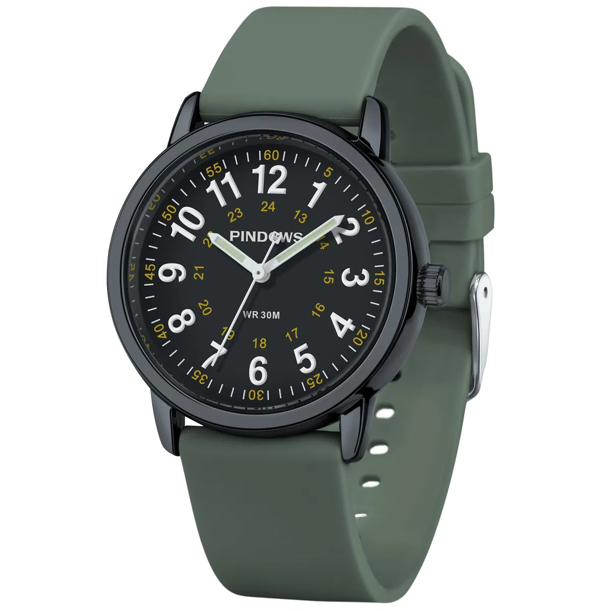 PINDOWS Analoge Quarzarmbanduhr Silikonband für Damen, Junge Damen und Studierende; leicht ablesbar, wasserfest, Unisex-Armbanduhr, leuchtendes Zifferblatt.