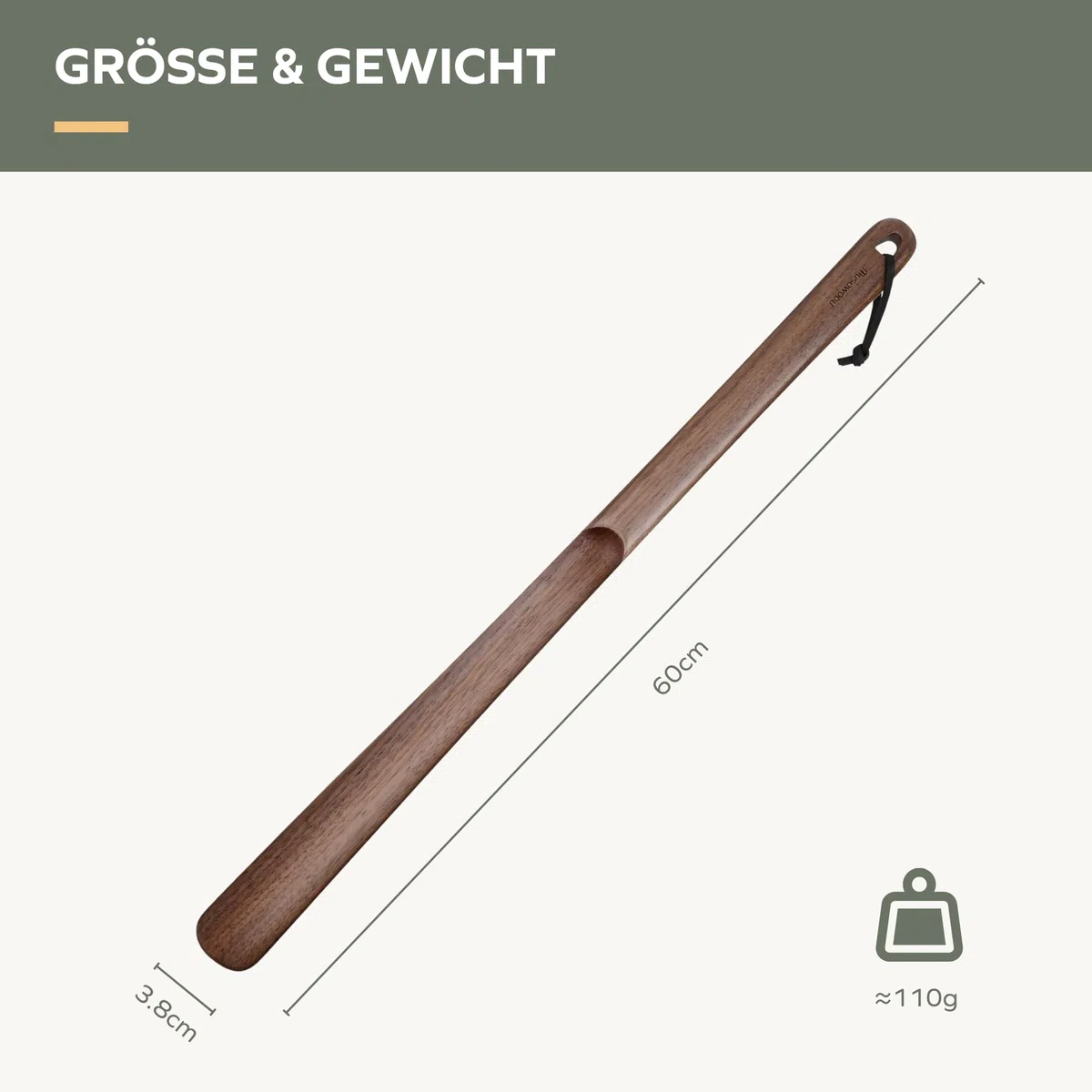 muso wood Schuhlöffel lang 60cm aus Holz, Echtem Walnussholz Stabiler Schuhanzieher lang für Senioren, Schwangere