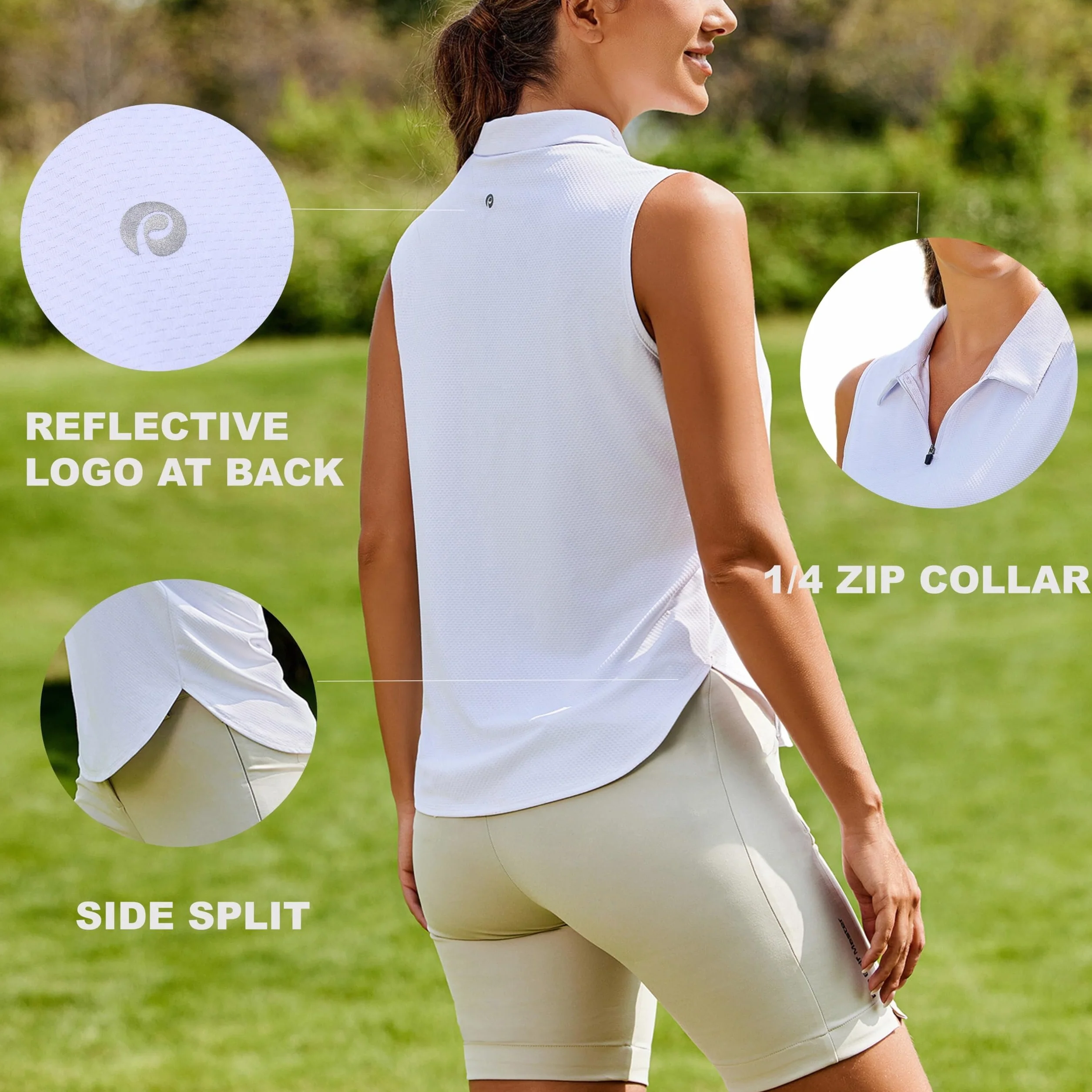 PINSPARK Poloshirt Damen Ärmellos Sport Tank Top UPF 50+ UV Shirt Sommer Atmungsaktiv Golf Tennis Shirt Schnelltrocknend Gym Sport Top mit Reißverschluss