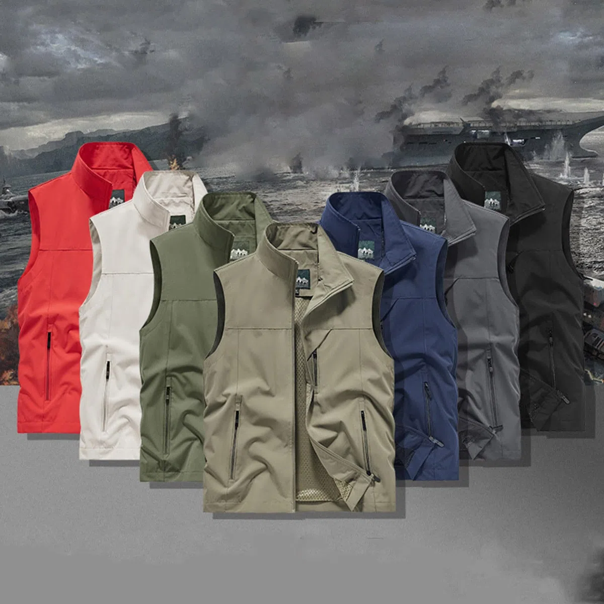 Generisch Weste Herren, Ärmellose Mesh Design Fahrradjacke Große Größen Jacke Übergangsjacke Bequeme Laufweste Mit Taschen Und Reißverschluss Baggy Einfarbig Oberbekleidung Für Camping