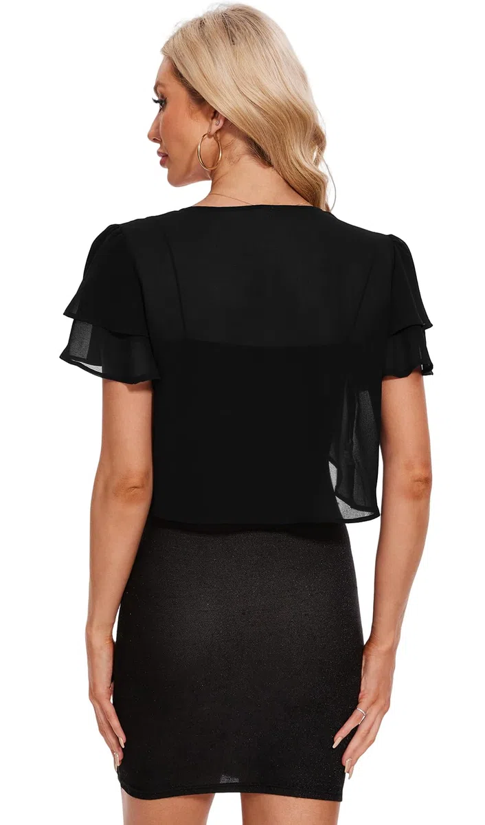 Damen Chiffon Bolero Elegant Festlich Bolerojacke Kurze Ärmel Cardigan Sommer Strickjacke Leichte Schulterjacke Shrug