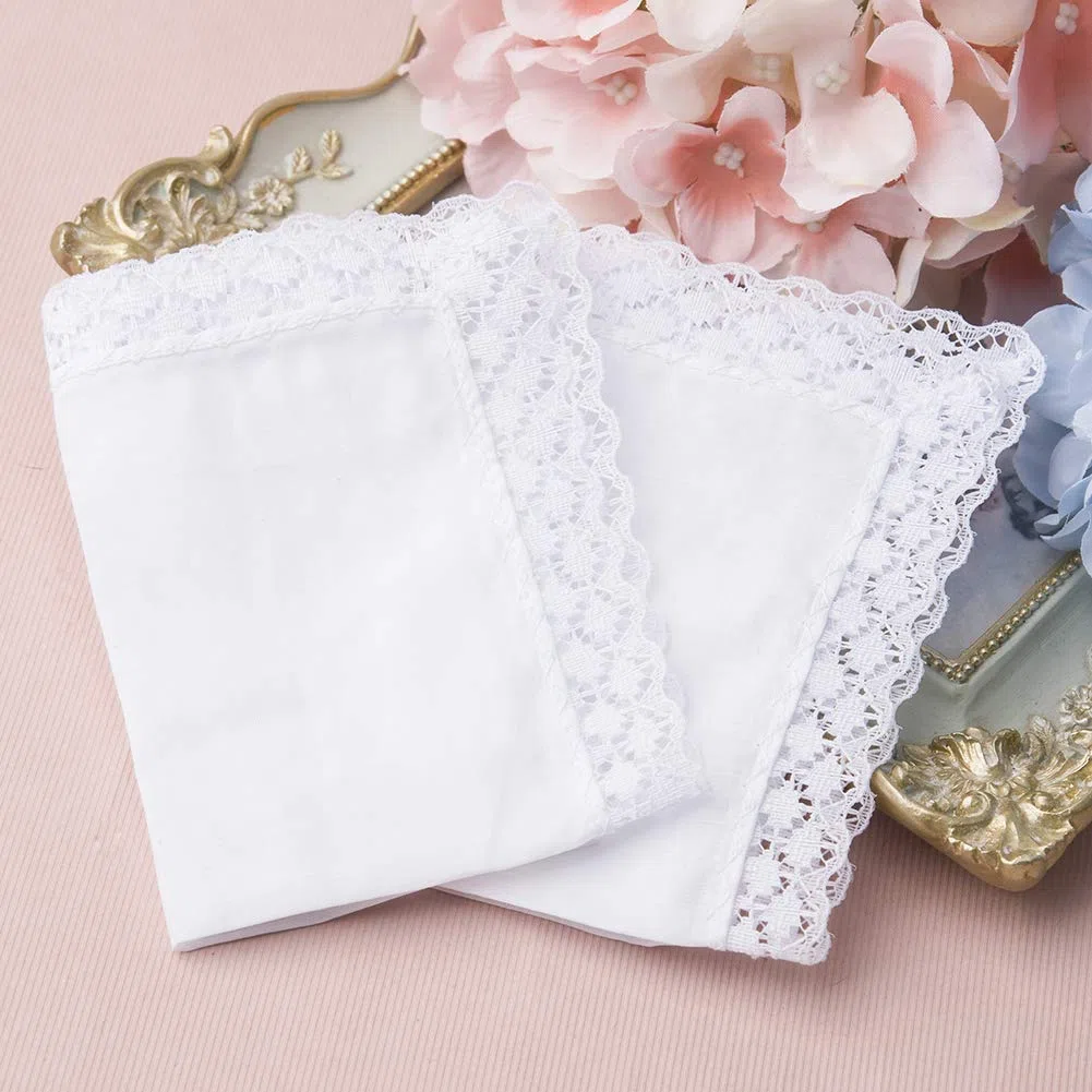 HOULIFE 6/12 Stücke Damen Klein Weiß Taschentücher aus Reiner Baumwolle mit Spitzen 25x25cm für Alltagsgebrauch&Hochzeit