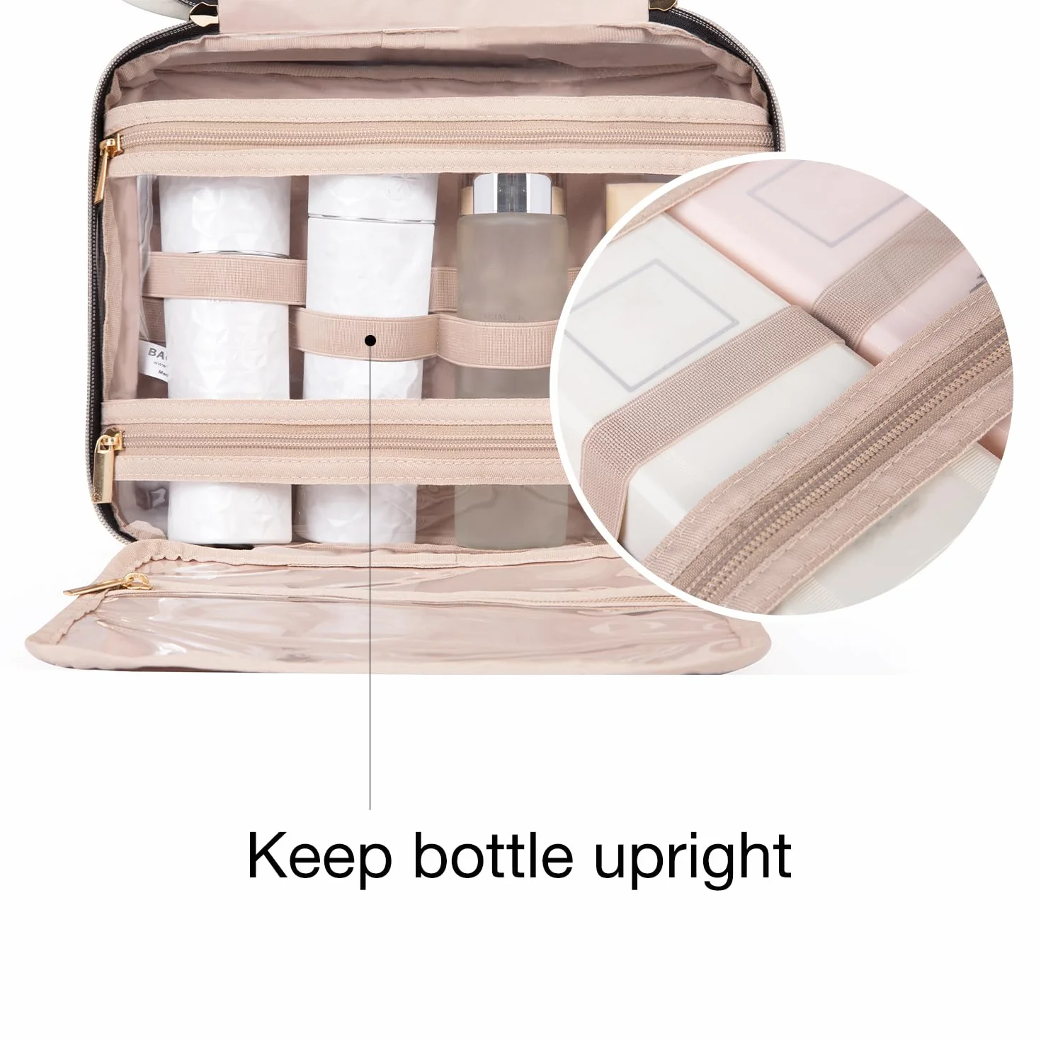 BAGSMART Kulturbeutel kulturtasche Damen, Kulturtasche zum Aufhängen, Toiletry Bag Kosmetiktasche Reise Waschtasche Transparent für Makeup,Toilettenartikel (M-Rosa)