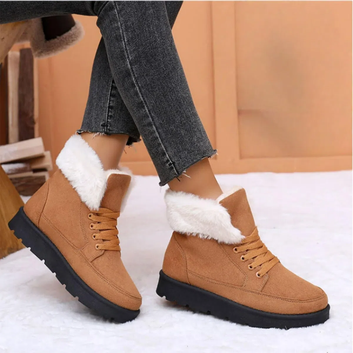Generisch Winterschuhe Damen Gefüttert Warme Winterboots Dicke Warme Lammfellstiefel 2025 Wanderstiefel Schuhe Outdoor Skischuhe Verdickung Thermostiefel Winter Winterstiefel Wasserdicht