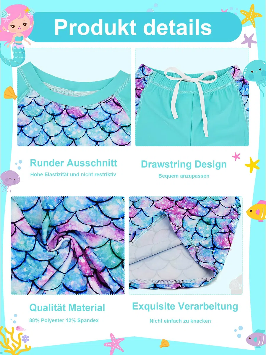 2-teiliger Mädchen-Badeanzug, 4–5 Jahre, Kinder-Badeanzug, Rashguard-Set, UV-Schutz, Bademode, Badeshorts, kurzärmelig, zweiteilig, für Strand, Pool, Sommer