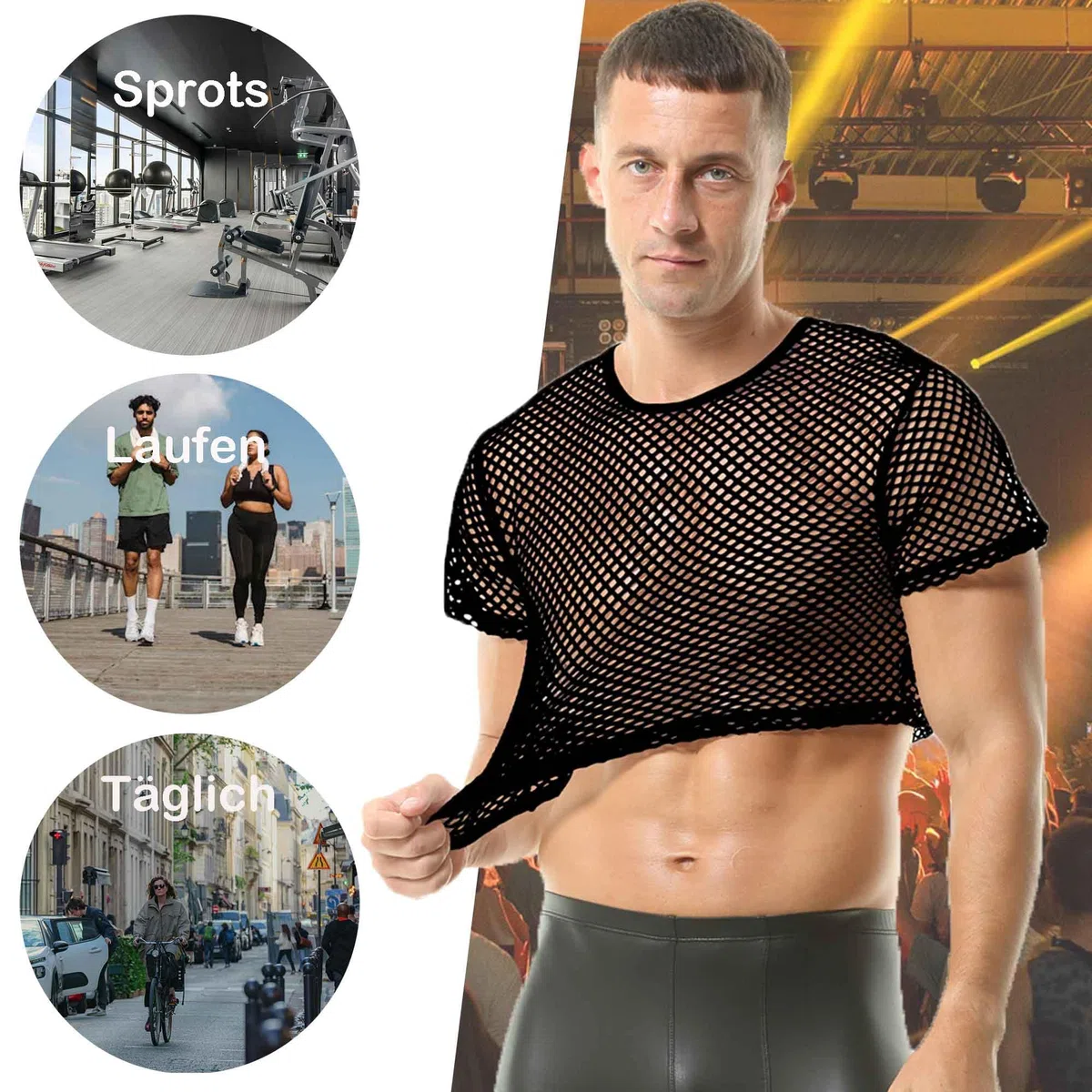 QiaTi Herren Netz Hemd Muskel Transparent Kurzarm Shirts netzshirt netzhemd unterwäsche für Männer Club