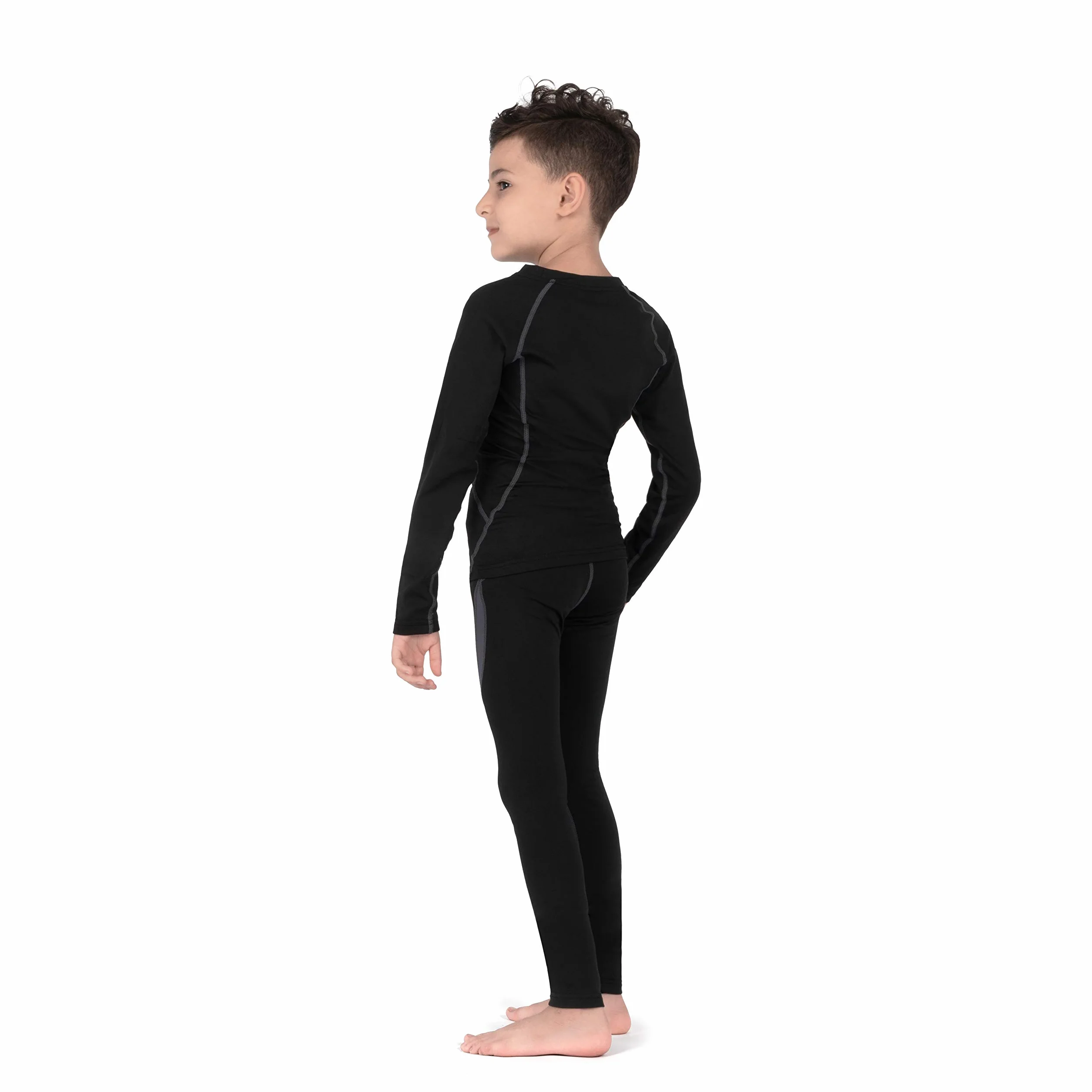 SAGUARO Thermounterwäsche Set Kinder Atmungsaktiv Thermoaktiv Skiunterwäsche Funktionswäsche für Mädchen & Jungen Schwarz Gr.122-128