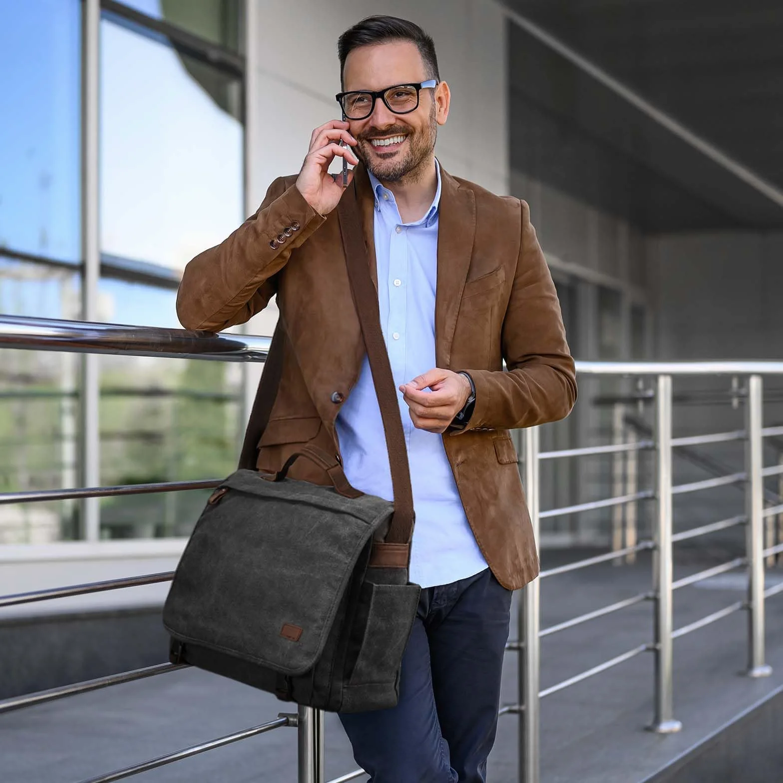 S-ZONE Herren Umhängetasche 17,3 Inch Messenger Bag Canvas Laptoptasche Aktentasche