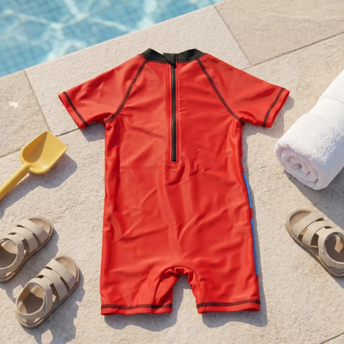 Disney Cars Lightning McQueen Jungen Schwimmanzug Badeanzug Kurzarm, rote Bademode für Kinder Gr. 86-116, 88% Polyester 12% Elastan