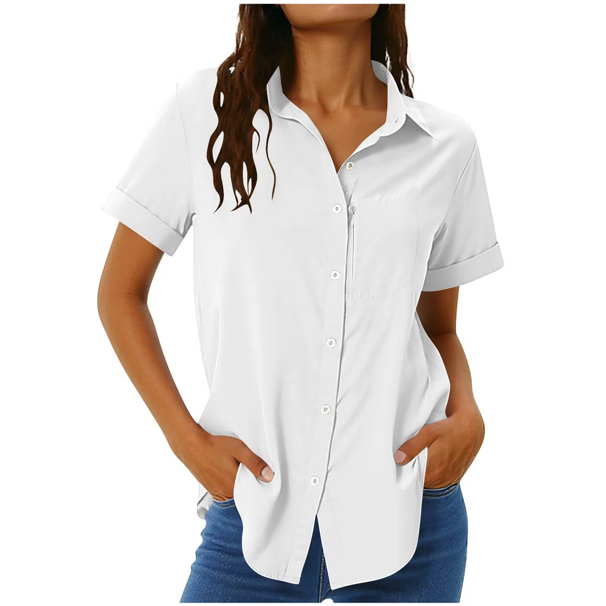 Damen UPF 50+ Shirt Kurzarm Sommer Shirts Outdoor Sport Wanderbluse Schnelltrockner Wandern Hemden Revers Knopfleiste Hemdbluse Einfarbig Lässig Sportshirt Atmungsaktive Blusentop