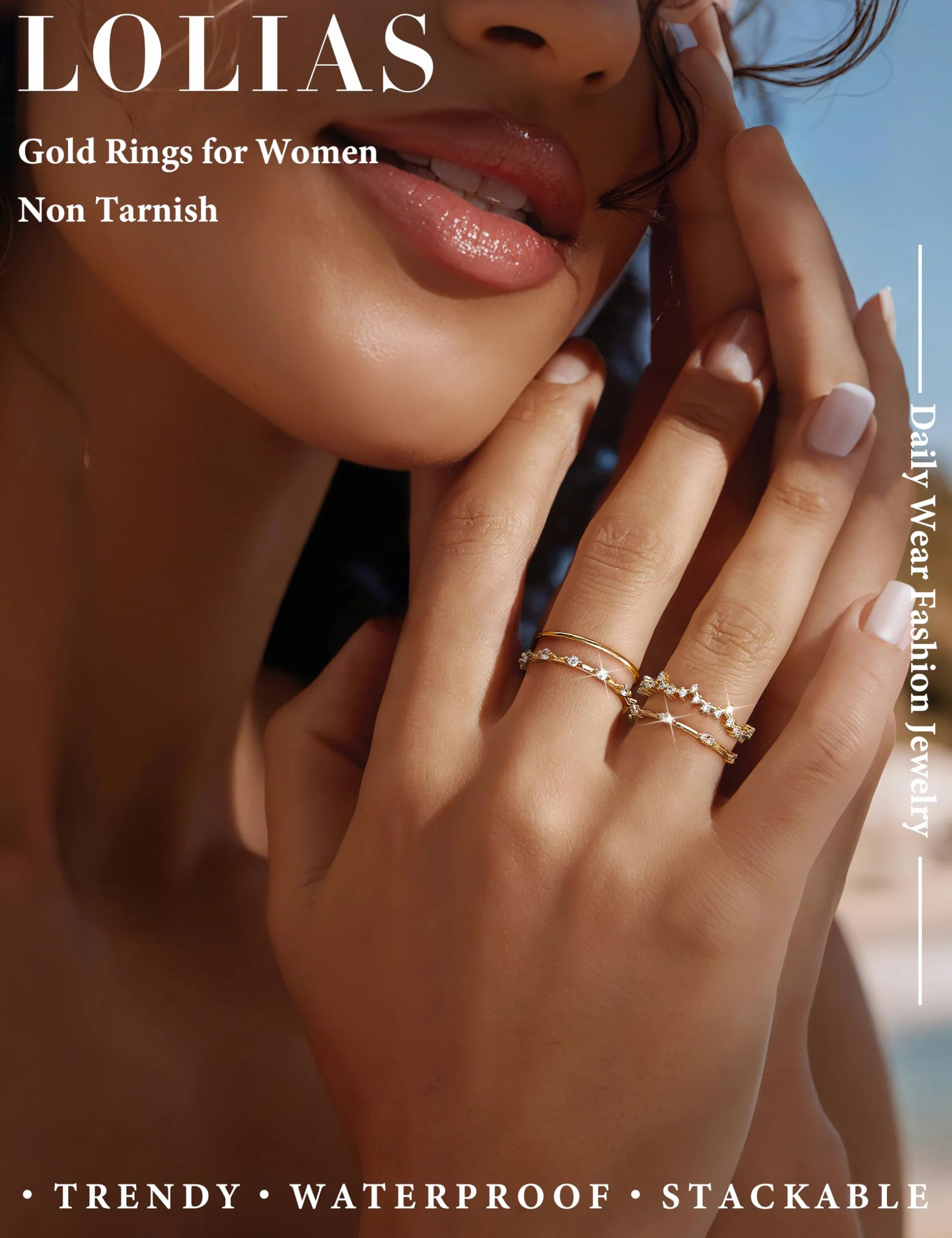 LOLIAS 9 Stück Ringe Gold/Silber Wasserfest Ring Verstellbar Statement Ringe Damen Damenring Daumenringe Fingerring Stapelringe Verlobungsring Promise Ring Set Schmuck