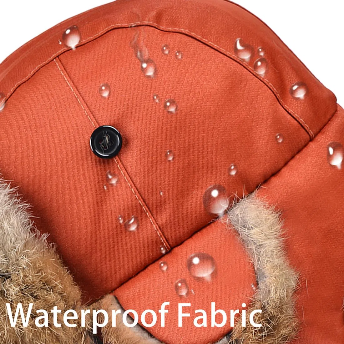 Harssidanzar Fliegermütze wasserdichte Winter Kaninchen Pelz Hüte Gefüttert Trappermütze Aviatormütze für Herren und Damen CU606EU