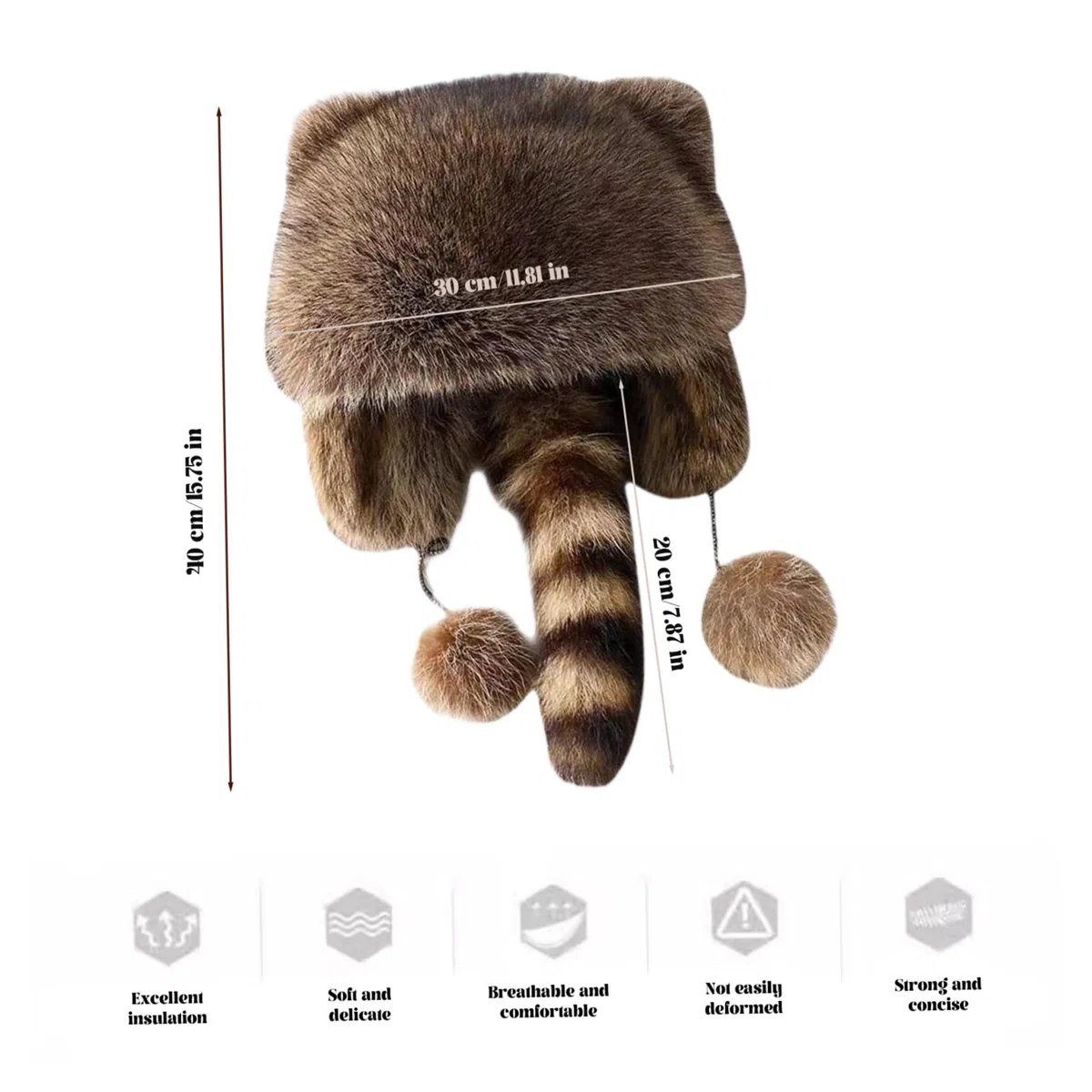 Waschbärenmütze, warm und winddicht, lebensechte, niedliche Mütze aus künstlichem Waschbärfell, verstellbarer Kordelzug, Waschbär mit Plüsch-Fell-Ohrenklappe, Waschbär für Erwachsene, für Männer un