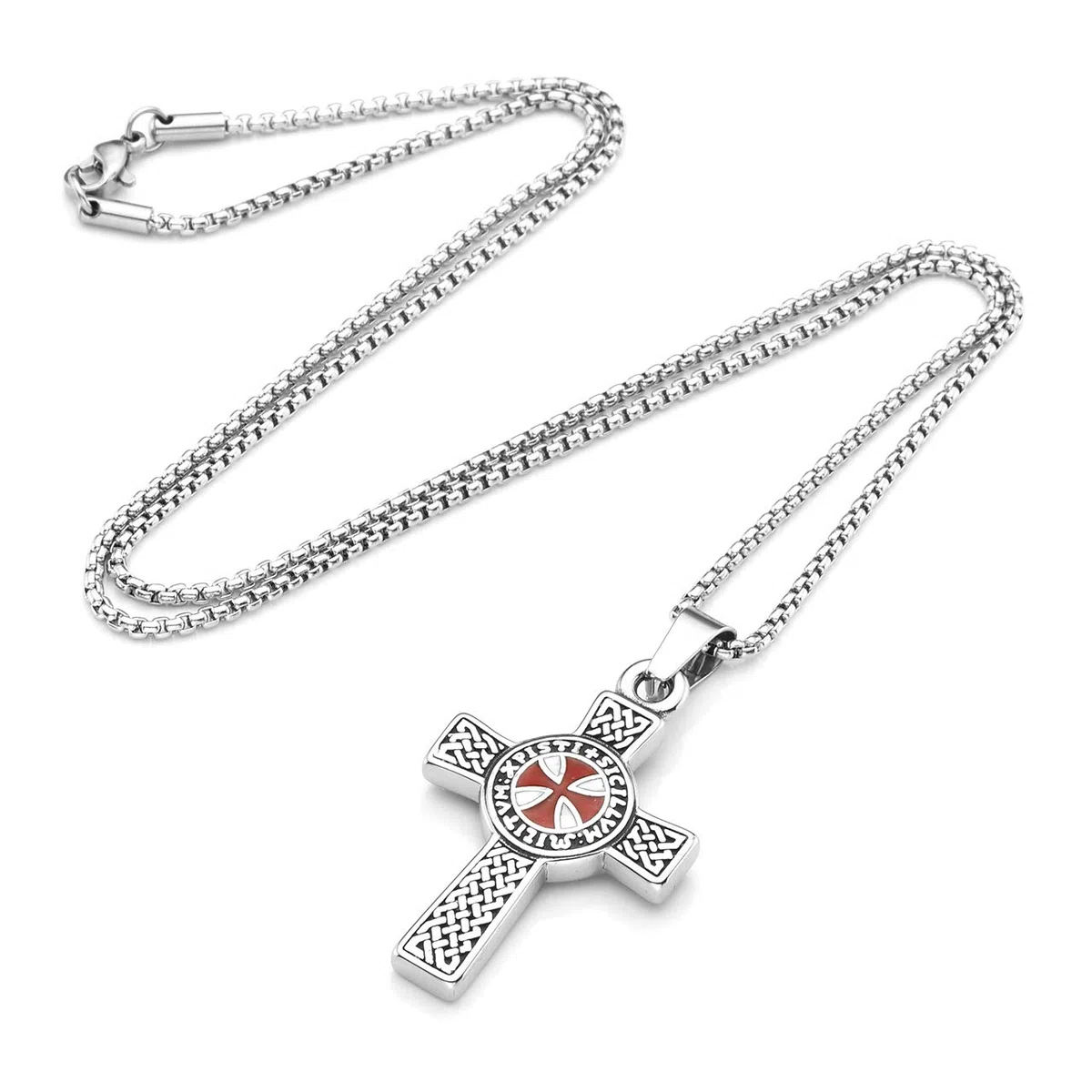 Zysta Herren Damen Edelstahl Tempelritter Schmuck - Keltisches Kreuz Anhänger Kette Keltischer Knoten Halskette Malta Kreuz Kette Amulett MIT 24" Kette Punk Biker für Geschenk