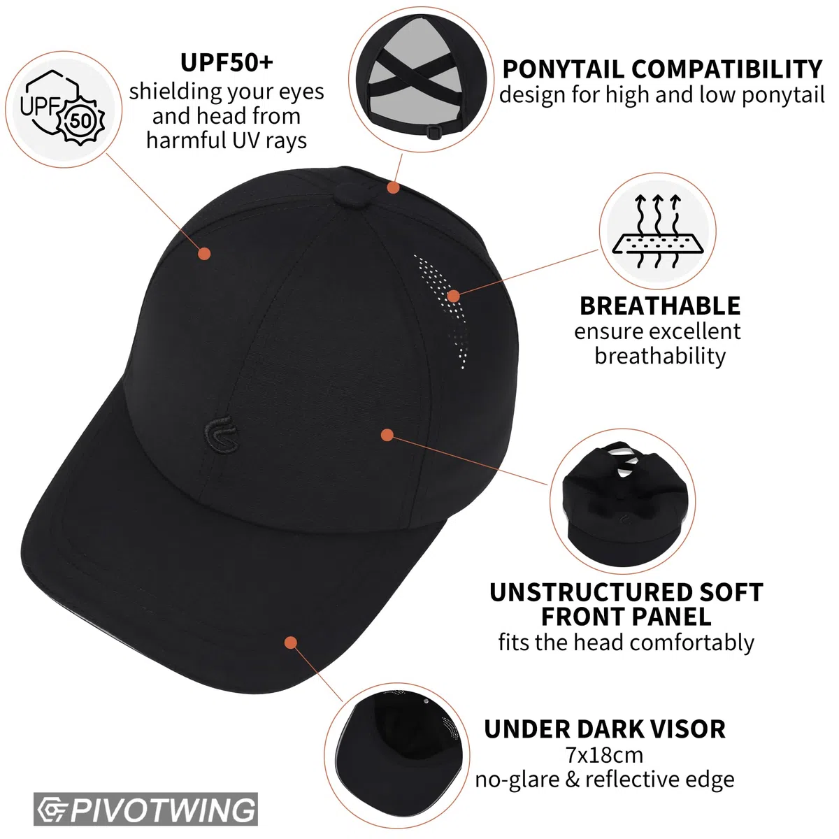 Basecap Damen Cap Damen Pferdeschwanz UPF50+ Leicht Atmungsaktiv Kappe Damen für Running Hiking Sports
