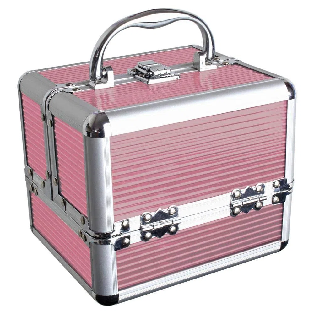 iGadgitz Home Mini Klein Aluminium Kosmetikkoffer, Schminkkoffer, Beautycase, Makeupbox - 4X ausklappbare Fächer, großes Bodenfach & Tragegriff - Klein