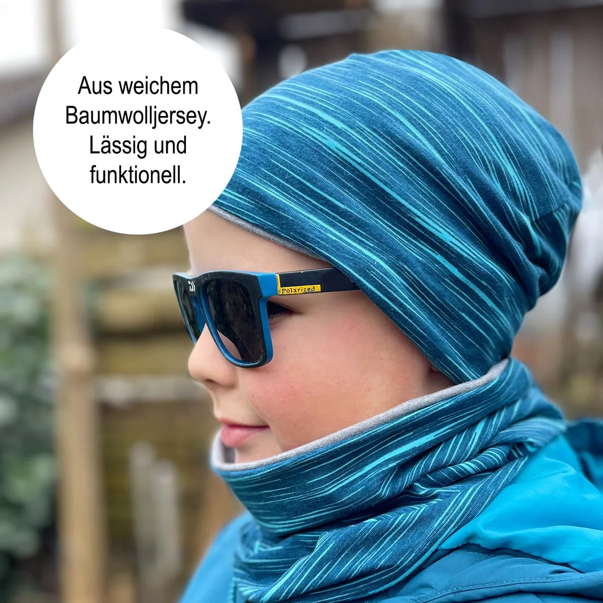 Wollhuhn Kinder Long Loop – Extra langer Schlauchschal aus Baumwolljersey – Weicher, zweilagiger Halswärmer für Jungen & Mädchen – Handgemacht in Deutschland