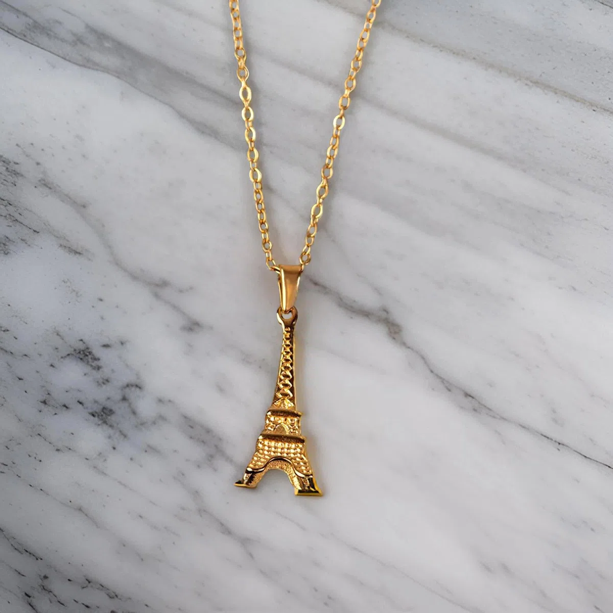 Kritz Damen Halskette Eiffelturm Gold - Anhänger Eiffel Turm Paris Edelstahl Vergoldet mit Verstellbare Kette - Schmuck Modisches Geschenenk