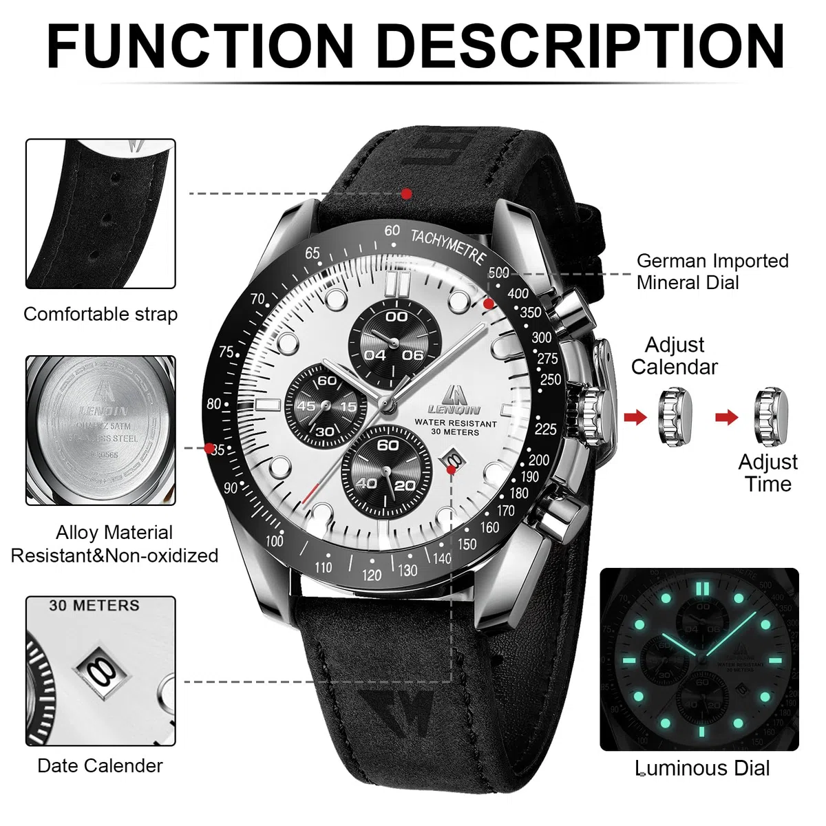LN LENQIN Uhren Herren Analog Quarz Uhr 30M Wasserdicht Armbanduhr Herren mit Datum Mode Casual Uhren für Männer Kein Chronograph