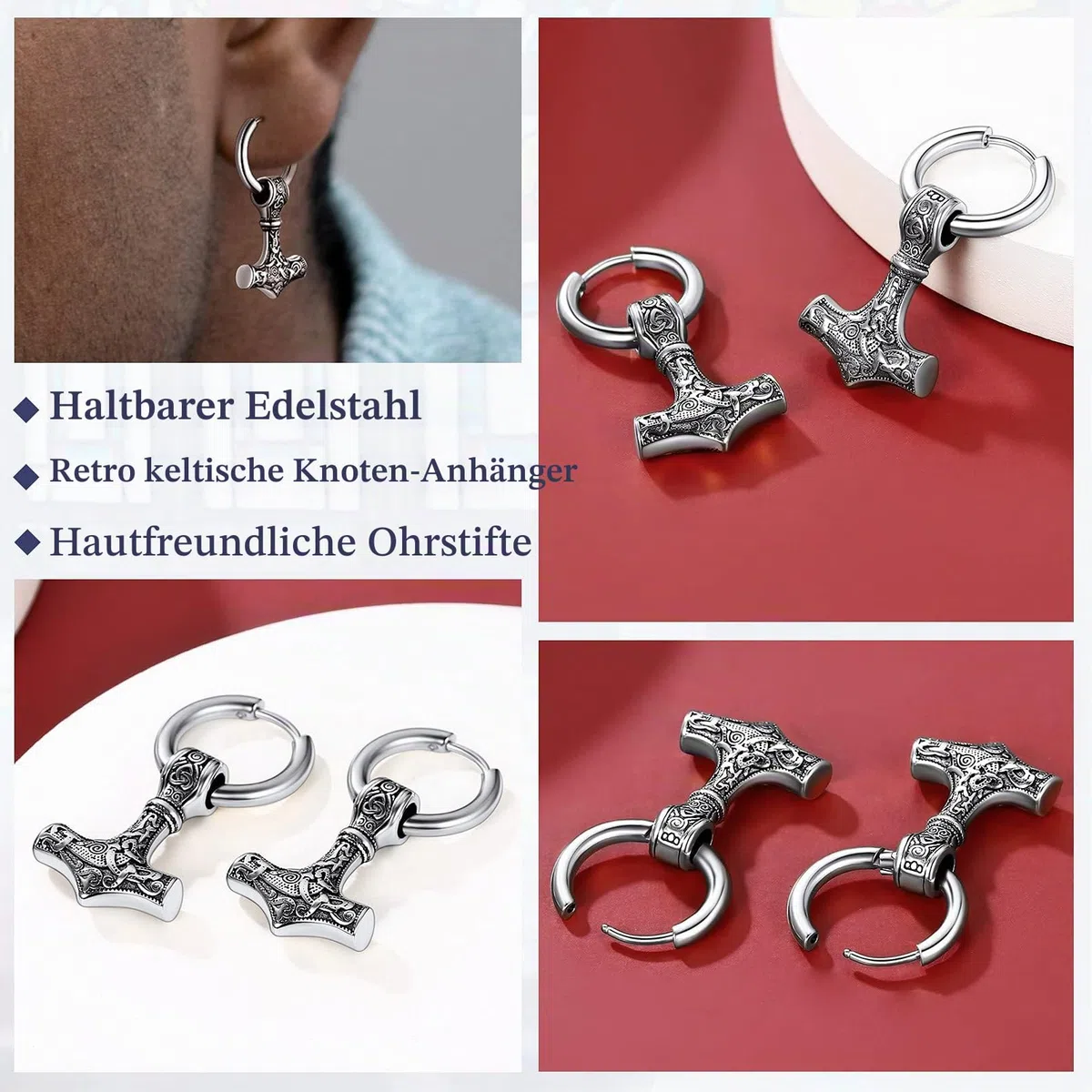 FaithHeart Wikinger Ohrring für Herren, Viking Stil Mjölnir Ohrhänger für Damen, Wikinger Axt Ohrschmuck, Hängende Pfeil Ohrstecker mit Geschenkebox für Ihnen und Geliebte