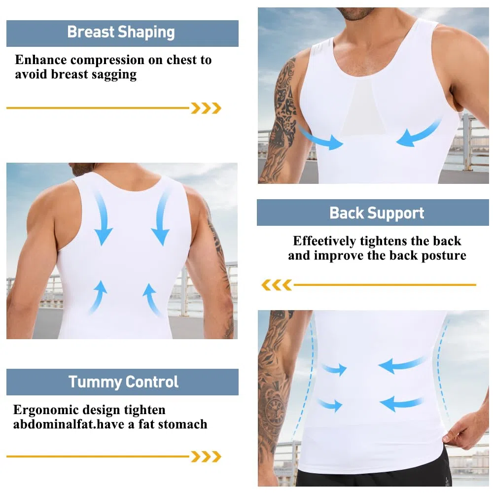 SLIMBELLE Body Shaper Herren Ärmellos Kompressionsshirt Shirt Figurformende Bauchweg Unterhemd Shape Untershirt Elastische Weste Schlank Miederbody Taillenformer Bauch Top Männer
