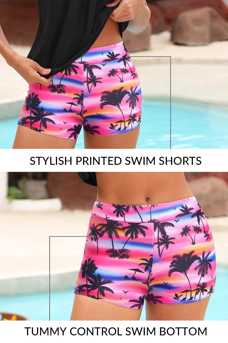 Yonique Zweiteiliger Tankini-Badeanzug, T-Rücken, Blouson, Badeoberteil mit Jungen-Shorts, Damen-Badeanzüge, sportliche Bademode