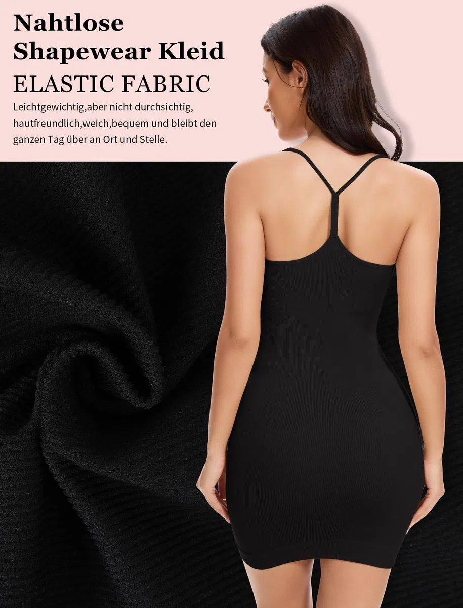 MISS MOLY Miederkleid für Damen Nahtlose Shapewear Kleid Sexy Unterkleid Damen Shaping Full Slips Figurformende Unterröcke mit Y-Förmiger Rücken Body Shaper Kleid