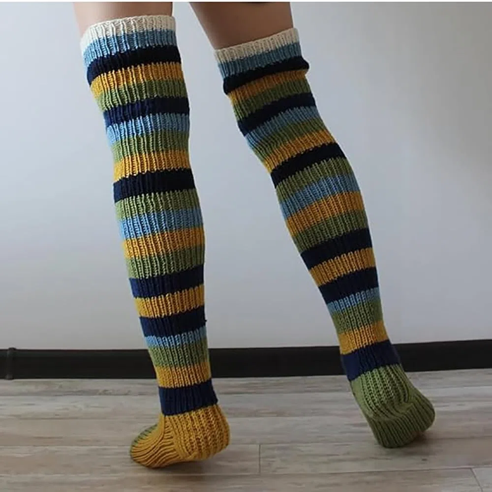 Overknee-Strümpfe für Damen, Strick-Beinwärmer für Damen, Overknee-Stiefelsocken mit Zopfmuster