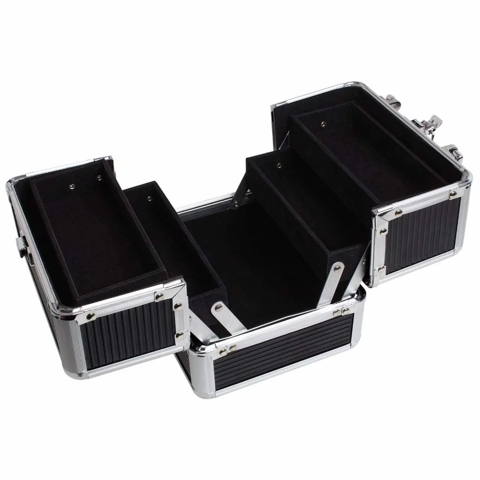 iGadgitz Home Mini Klein Aluminium Kosmetikkoffer, Schminkkoffer, Beautycase, Makeupbox - 4X ausklappbare Fächer, großes Bodenfach & Tragegriff - Klein
