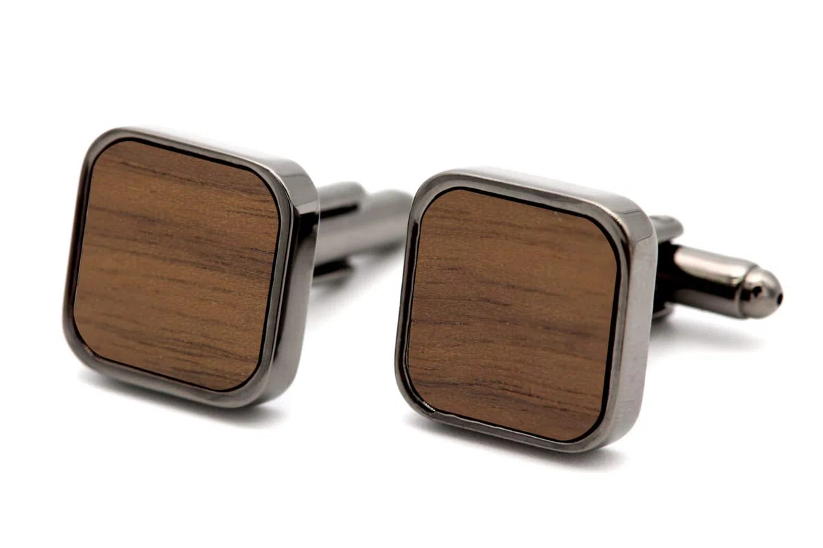 NaturSchatulle Manschettenknöpfe Herren Holz I 1 Paar Schwarze, Silber Manschettenknopf Eckig Hemd Hochzeit Anzug Männer Cufflinks for Men