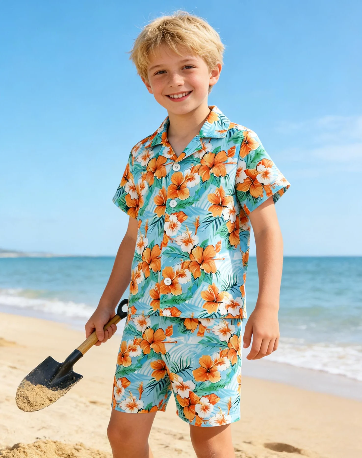 ZOEREA Jungen Kurzarm Strandhemd Set, Hawaii Design Strandshorts, Sommer Schnell Trocknend Bekleidung 6-7 Jahre