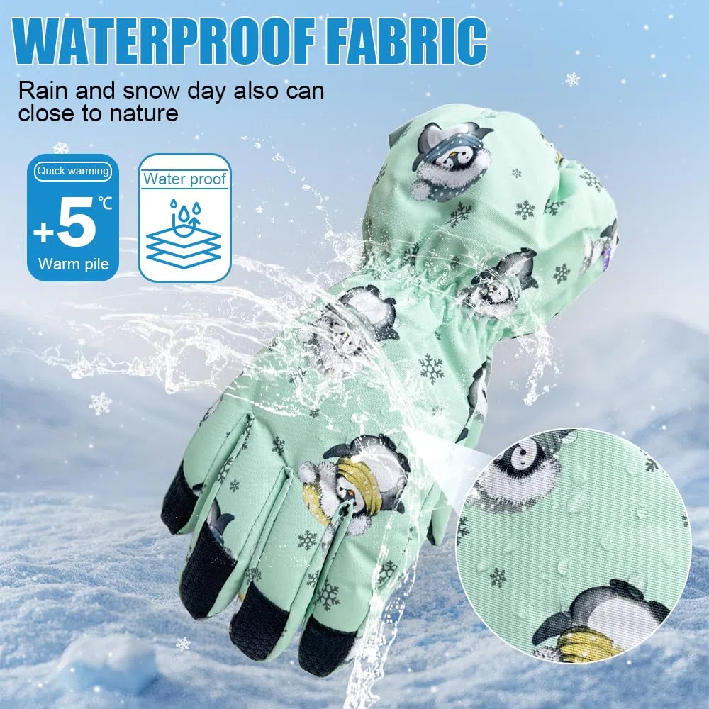 Skihandschuhe Kinder Wasserdicht, Winterhandschuhe Kinder Fleece Verdickt, Kinderhandschuhe Winter Warm, Thermohandschuhe Outdoor Sport Handschuhe Junge Mädchen Kalt Wetter