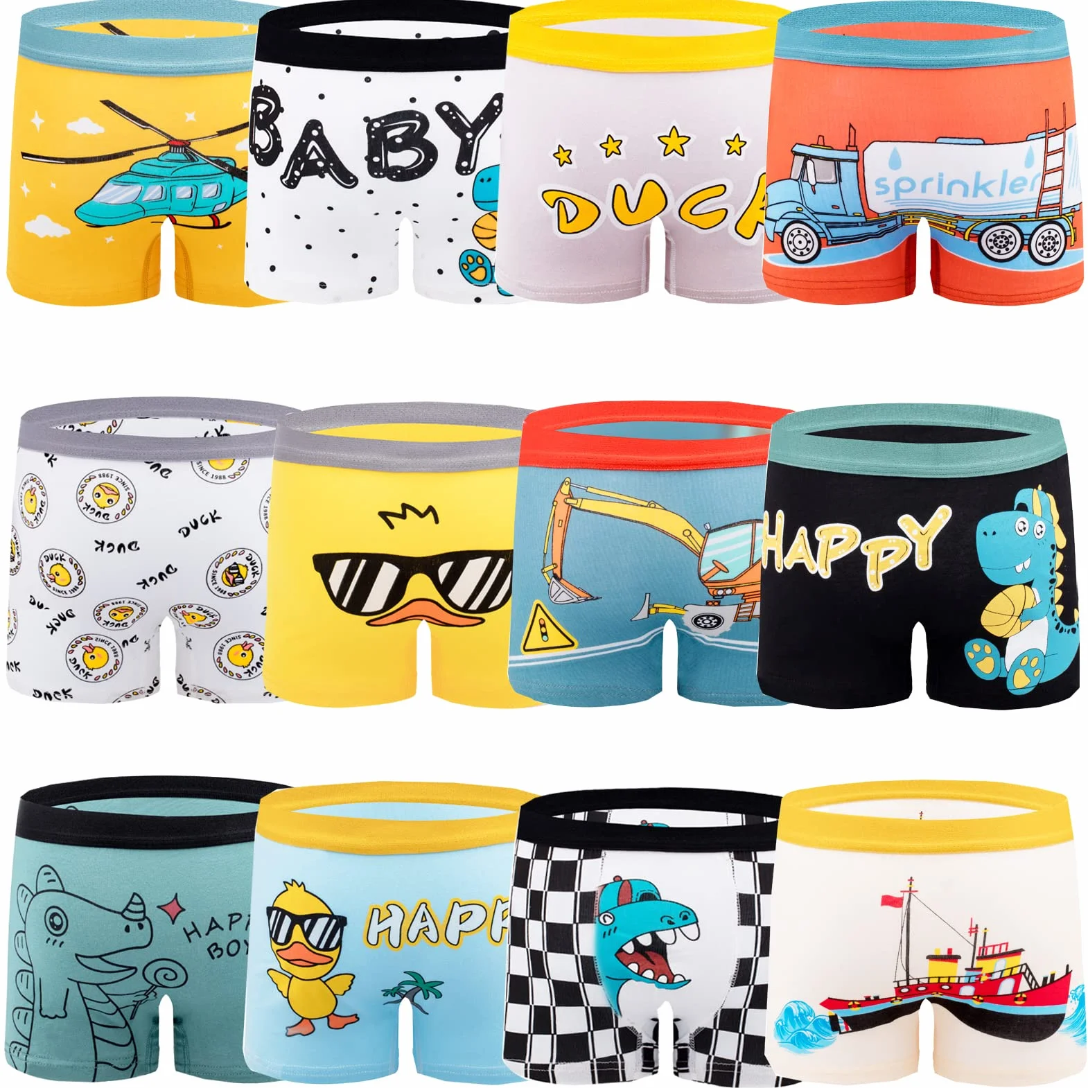 Jungen Unterhosen Boxershorts Baumwolle Dinosaurier Muster Unterwäsche 12er Pack, 3-13 Jahre