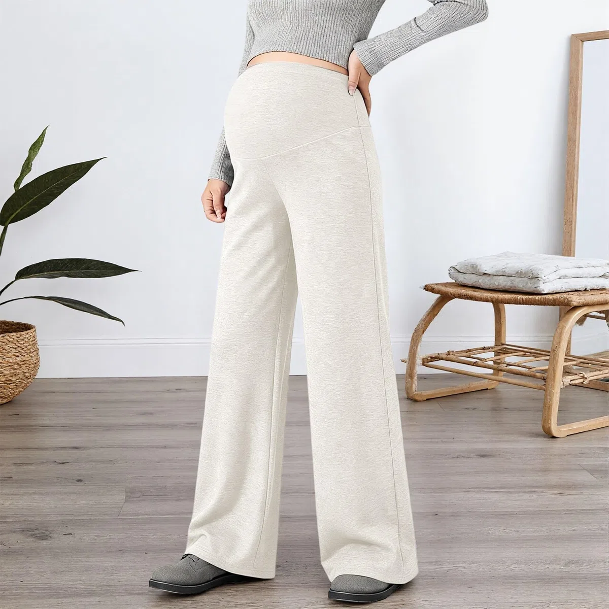 Umstandshose Damen Schwangerschaftshose Hohe Taille Yogahose Mit Taschen Weites Bein Umstandsmode FüR Schwangere Lang Freizeithose Stretch Lose