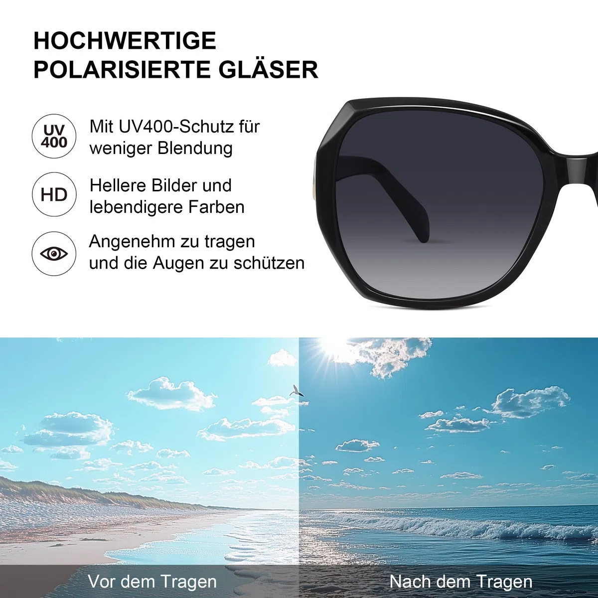 Große-Sonnenbrille Damen-Polarisiert-Sunglasses Woman