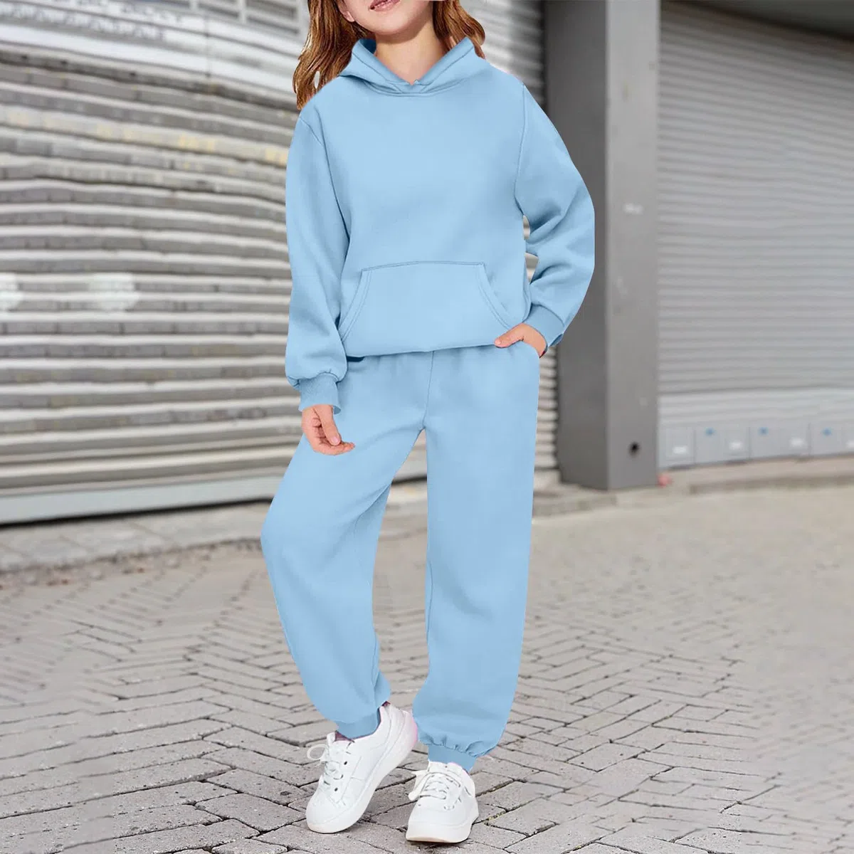 Jogginganzug Mädchen Jungen Zweiteiliger Trainingsanzug Kinder Unisex mit Kordelzug Hoodie Jogginghose Outfit Einfarbige Warme Sportbekleidung Sportanzug Sets Schule Bekleidungssets 2-14 Jahre