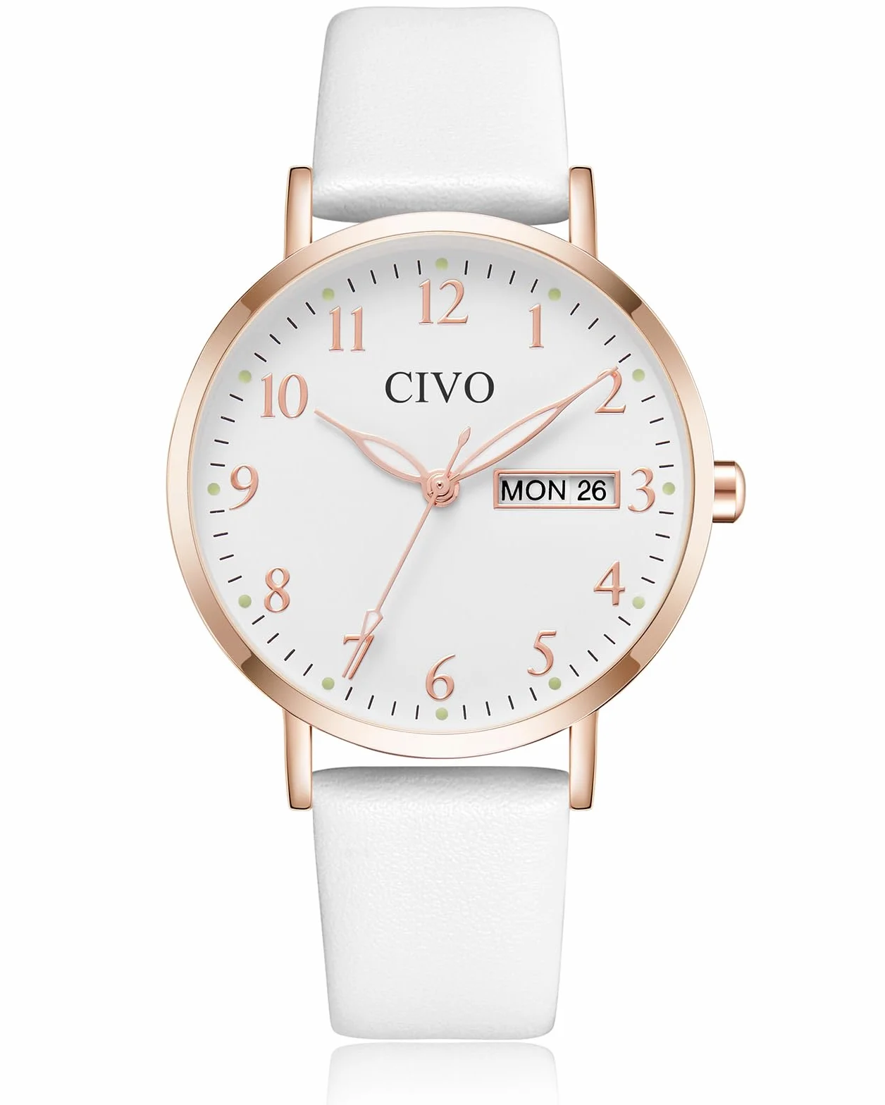 CIVO Leicht Lesbar Armbanduhr Damen: Klares Zifferblatt mit Zahlen Leuchtende Zeiger Datum - Analog Damenuhr Lederarmband für Casual Alltagskleidung Geschenke