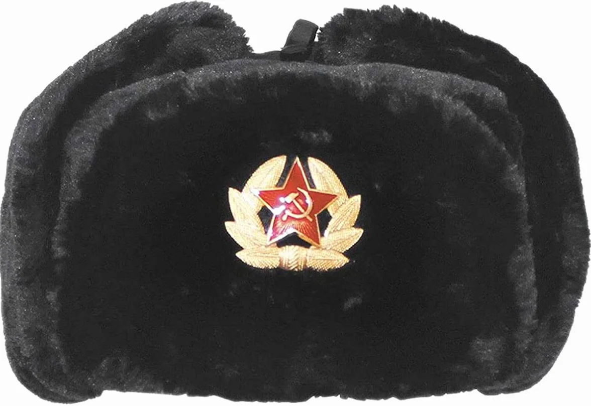 FAIRY TRENDZ LTD Russische Trappermütze mit Abzeichen, Einheitsgröße, Kunstfell, Uschanka-Kosaken-Ohrenklappen, warme Wintermütze