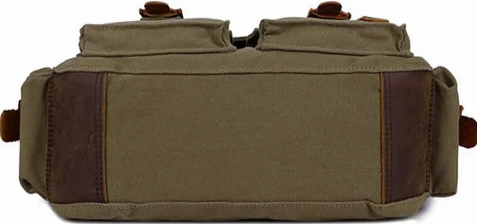 Sechunk Vintage Militär Leder Umhängetasche Canvas Laptop Tasche Retro Messenger