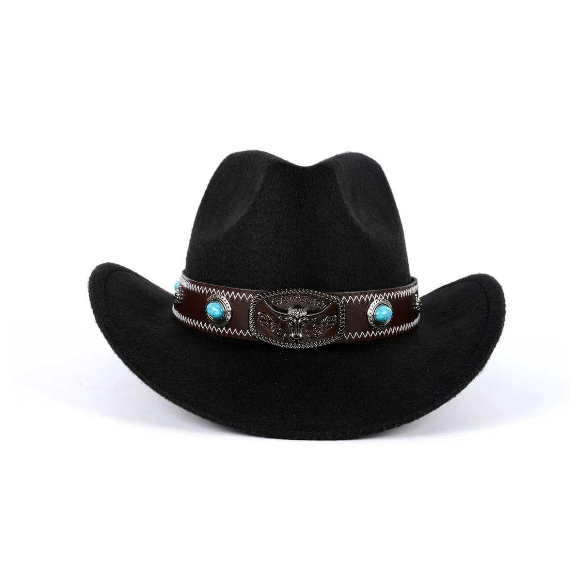 Wollfilz Cowboyhut Westernhut mit breiter Krempe | Trilby Fedora Jazz Cap | Formbarer Outbackhut mit Schnallenband | Verstellbarer Derby Partyhut für Damen und Herren (Größe M - 56-58cm)