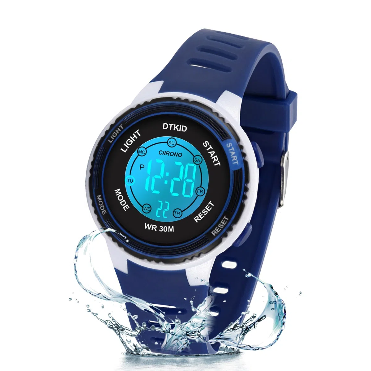DTKID Digitale Kinderuhr Jungen Mädchen, 7-Farben-LED, Armbanduhr Kinder mit Wecker, Stoppuhr, Datum, 5 ATM wasserdichte Outdoor Sportuhr Kinder Uhren für Teenager