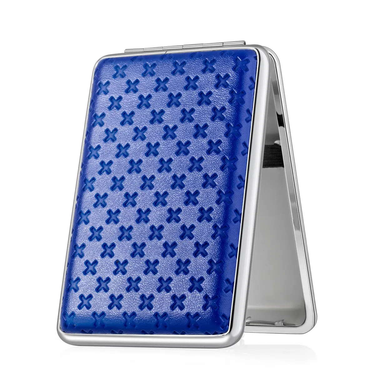 Herren Zigarettenetui aus PU-Leder, 4 Farben (Schwarz, Blau) für 14 Zigaretten, aus Metall mit Geschenkbox (Blau)