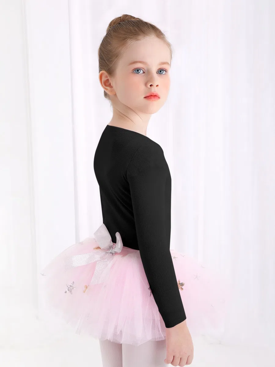 Kinder Mädchen Tanzpullover V-Ausschnitt Ballett Bolero Ballett Top Girl Strickpullover Langarm 3-11 Jahre (DE/NL/SE/PL, Numerisch, 150, Regular, Schwarz)