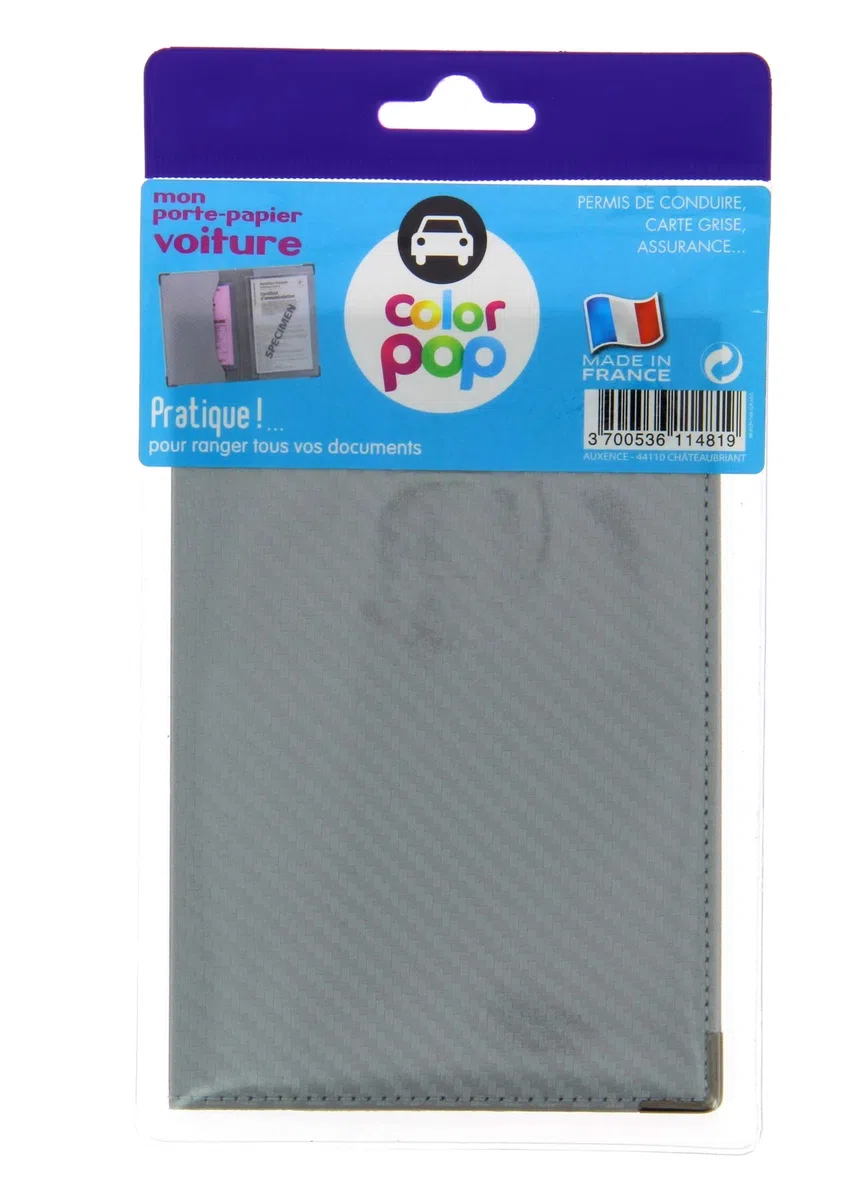 sans Color Pop Papierhalter für Fahrzeug, Carbon-Oberfläche, Farbe: Grau/Silberfarben, inkl. transparenter Etui für graue Karte