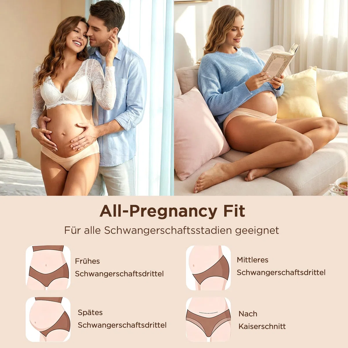 Umstandsunterhosen Damen Umstandsmode Baumwolle für Schwangerschaft und Wochenbett weich atmungsaktiv 6er Pack Postpartum Slip