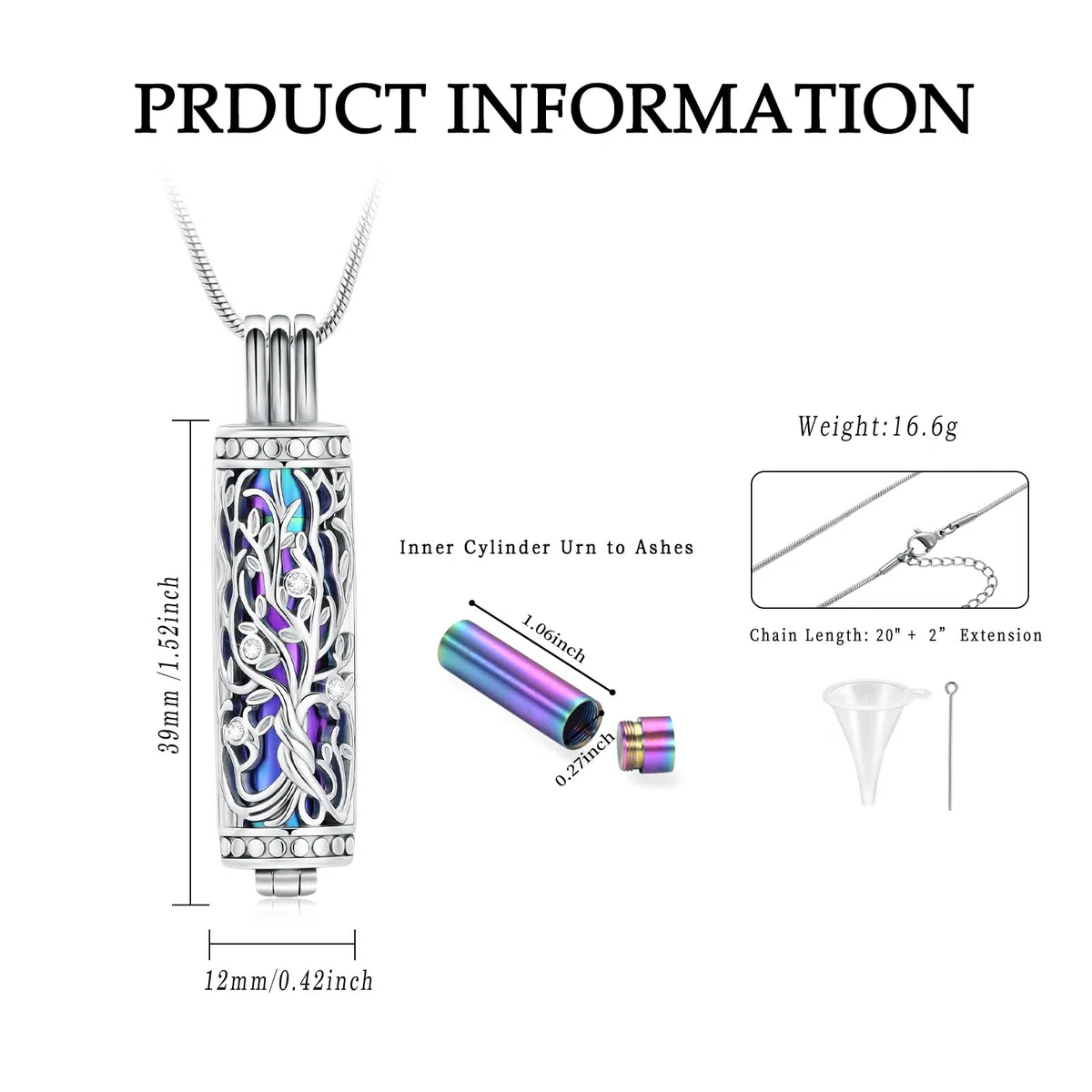 Zylinder Kremation Schmuck Baum des Lebens Urne Asche Halskette für Frauen Männer Fläschchen Kremation Asche Anhänger Geliebte Memorial Schmuck