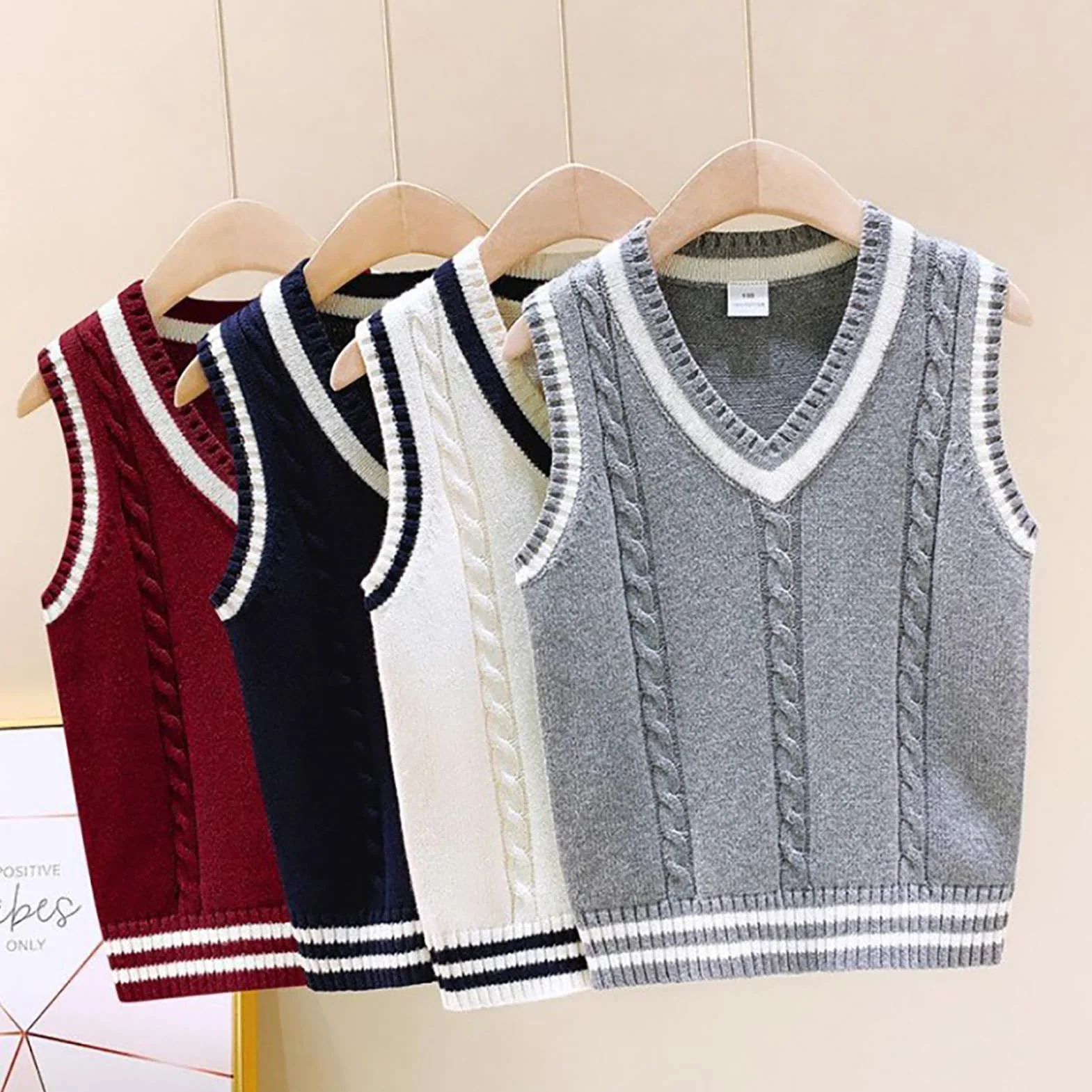 Jungen Pullunder Kinder V-Ausschnitt Strickweste Ärmellos Strickpullover Sweatshirt Gestrickte Weste 2-15 Jahre
