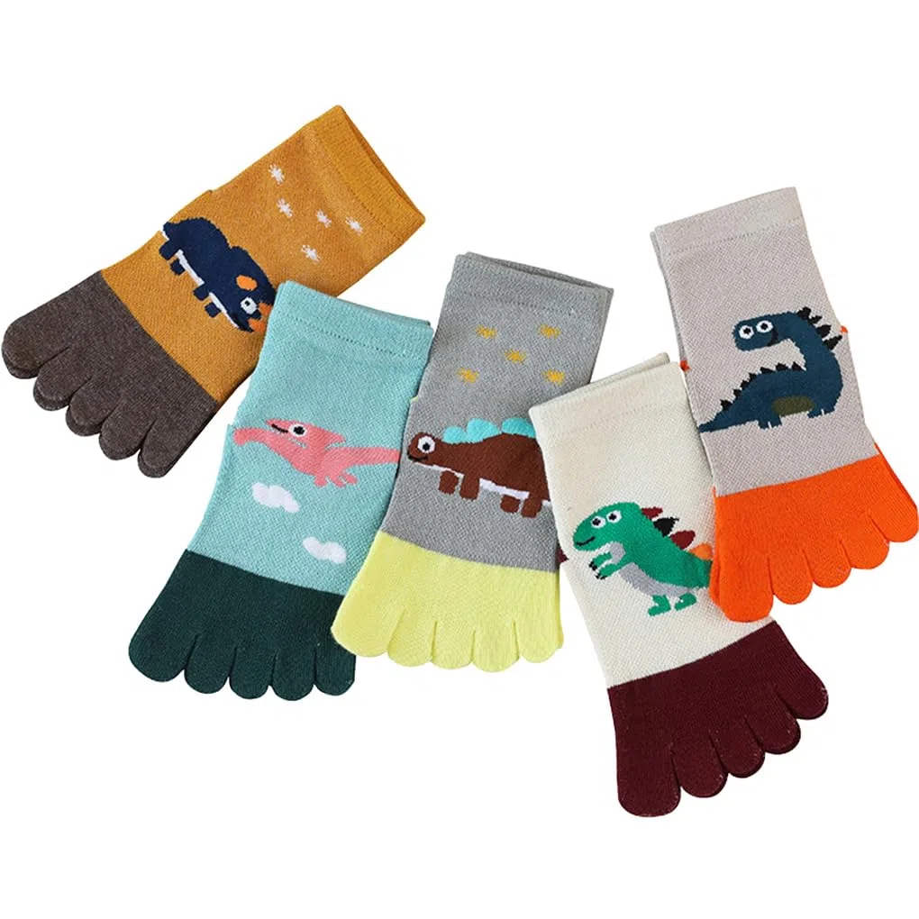Kinder Fünf Finger Baumwolle Socken Cartoon Tier Atmungsaktive Zehensocken für Jungen Mädchen 1-9 Jahre alt, 5 Paar